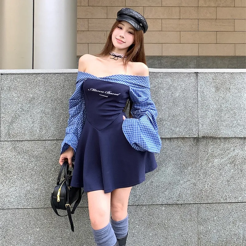 HAPG Long Sleeved Dresses Women's Blue-5