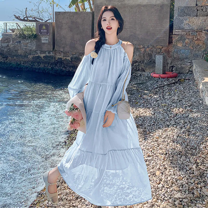 HAPG Long-Sleeved Dresses Women's Sky Blue-2