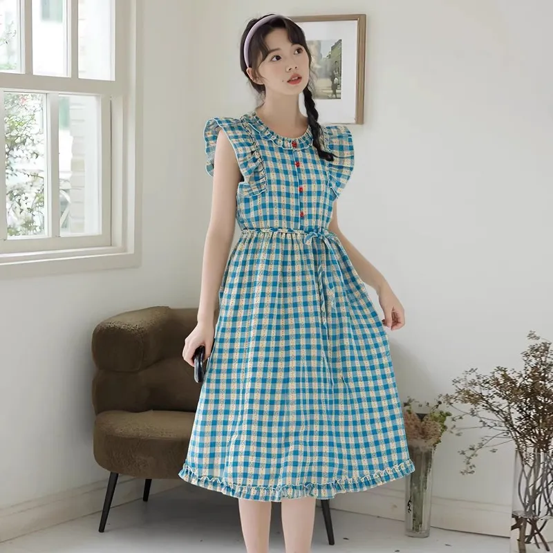 HAPG Sleeveless Dresses Women's Plaid Dress Shopping Bag-2