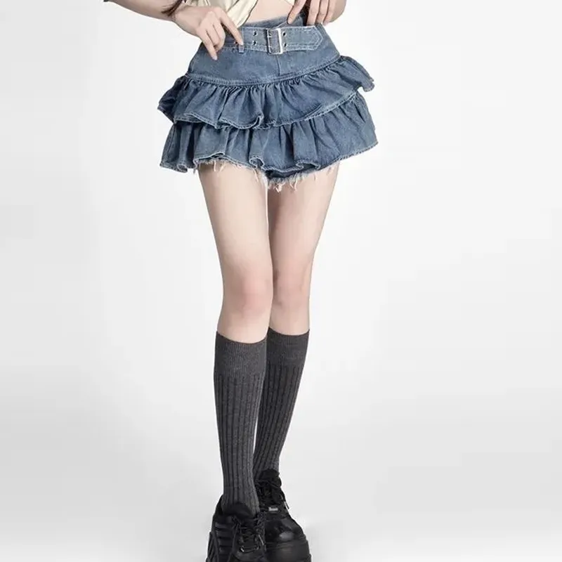 HAPG Denim Short Skirts Women's Blue-2