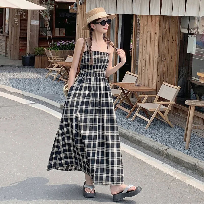 HAPG Slip Dresses Women's Black Plaid Shopping Bag-4