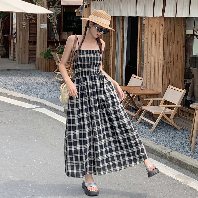 HAPG Slip Dresses Women's Black Plaid Shopping Bag-2
