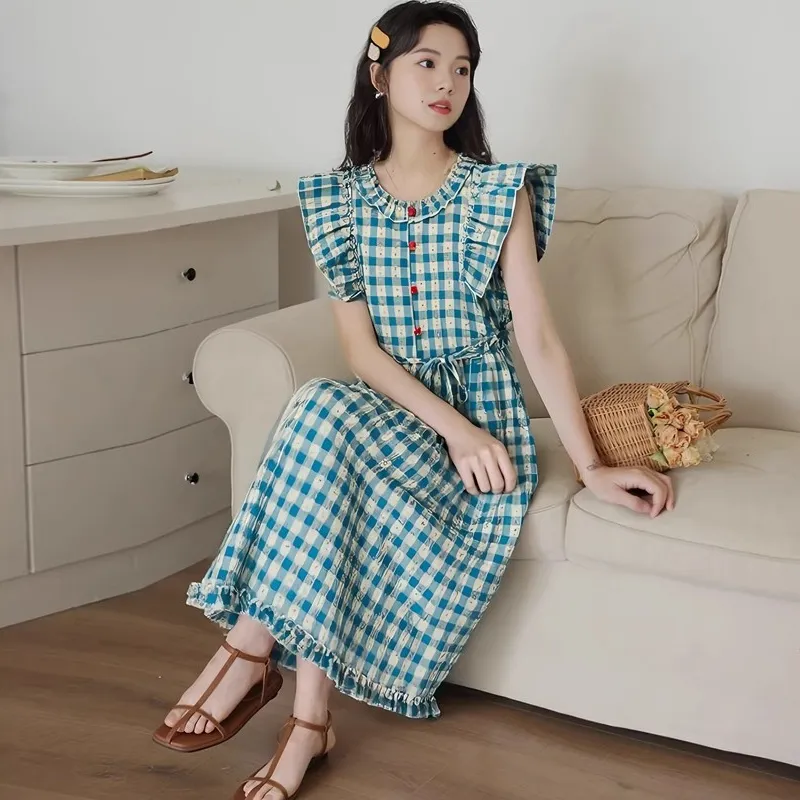 HAPG Sleeveless Dresses Women's Plaid Dress Shopping Bag-5