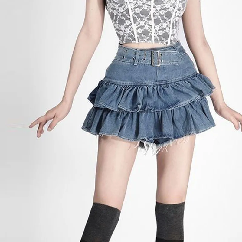 HAPG Denim Short Skirts Women's Blue-5
