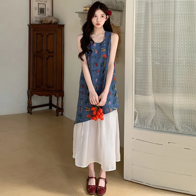 HAPG Sleeveless Dresses Women's Blue Shopping Bag Included-5