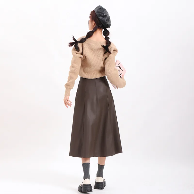 HAPG Leather Long Skirts Women's-5