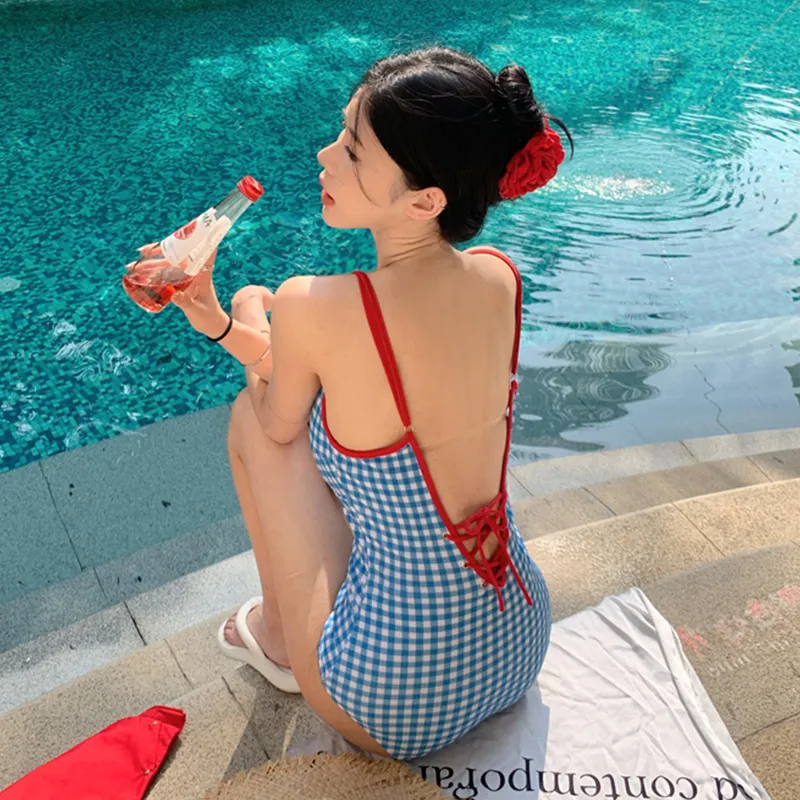 HAPG Skirt Set Women's One Piece Plaid Top/Red Skirt-6