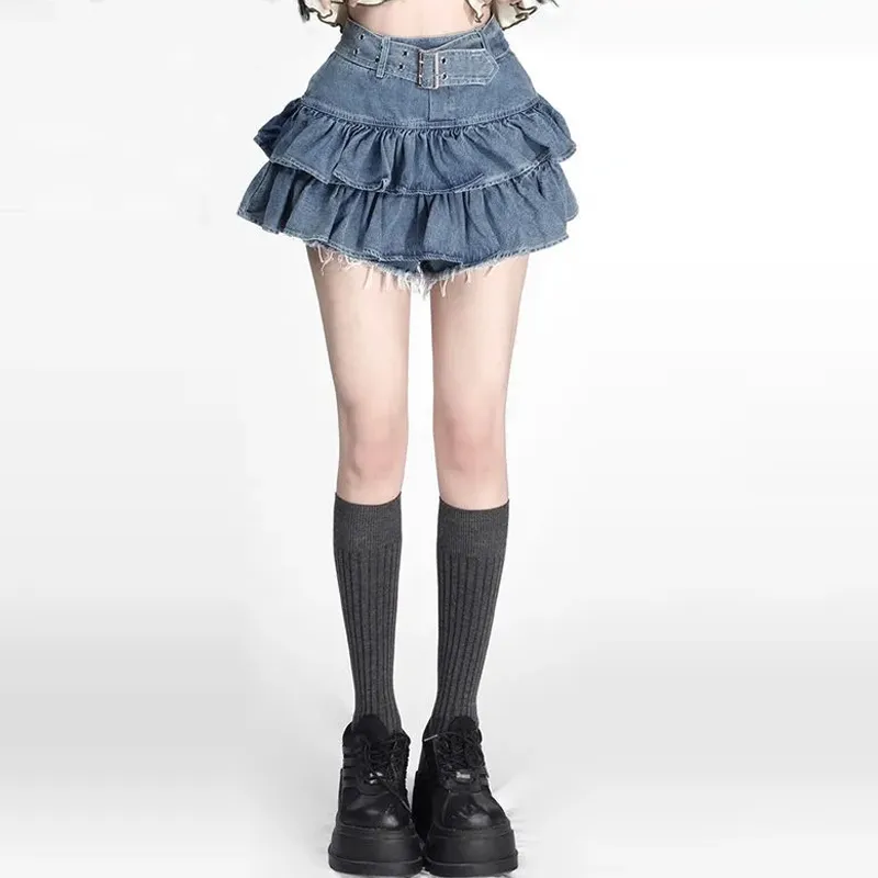 HAPG Denim Short Skirts Women's Blue-3