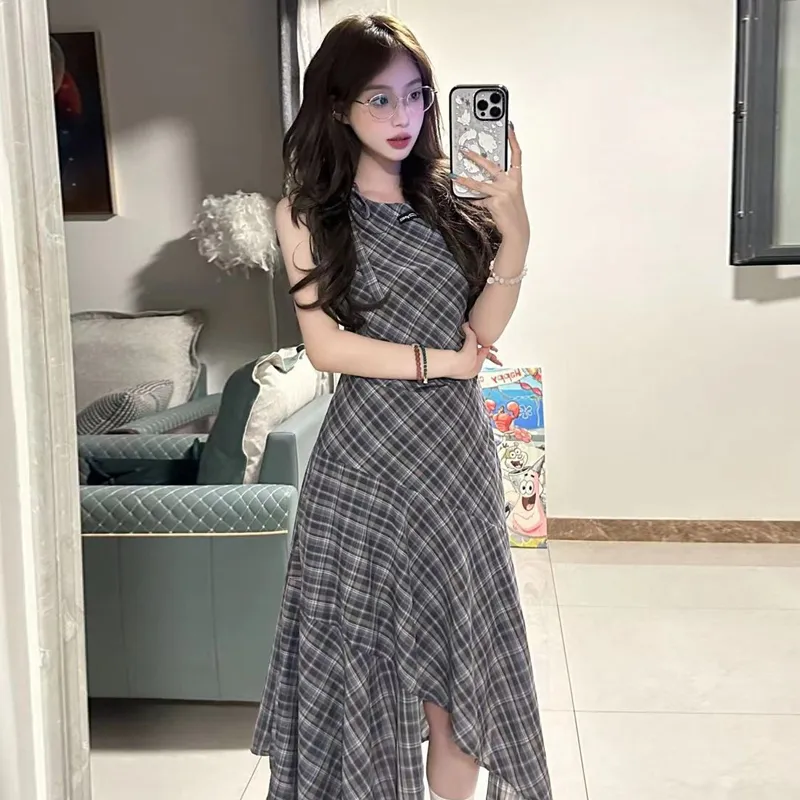 KUNZHUDAXIANG Sleeveless Dress Women's Navy Blue Shades-2