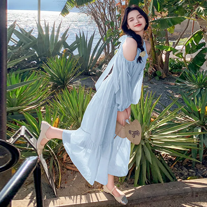 HAPG Long-Sleeved Dresses Women's Sky Blue-6