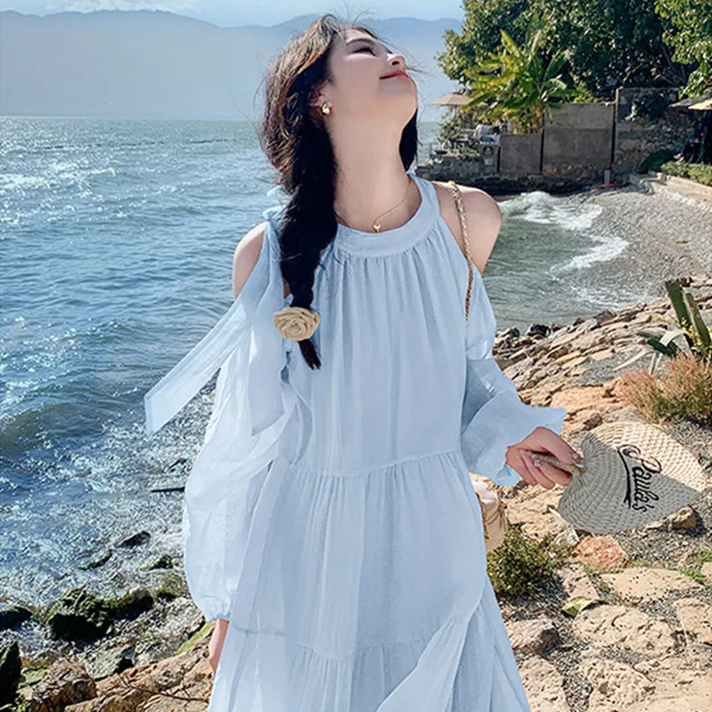 HAPG Long-Sleeved Dresses Women's Sky Blue-3