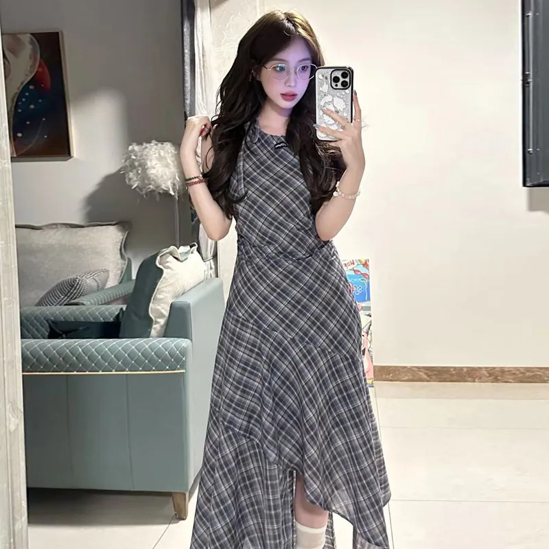 KUNZHUDAXIANG Sleeveless Dress Women's Navy Blue Shades-3
