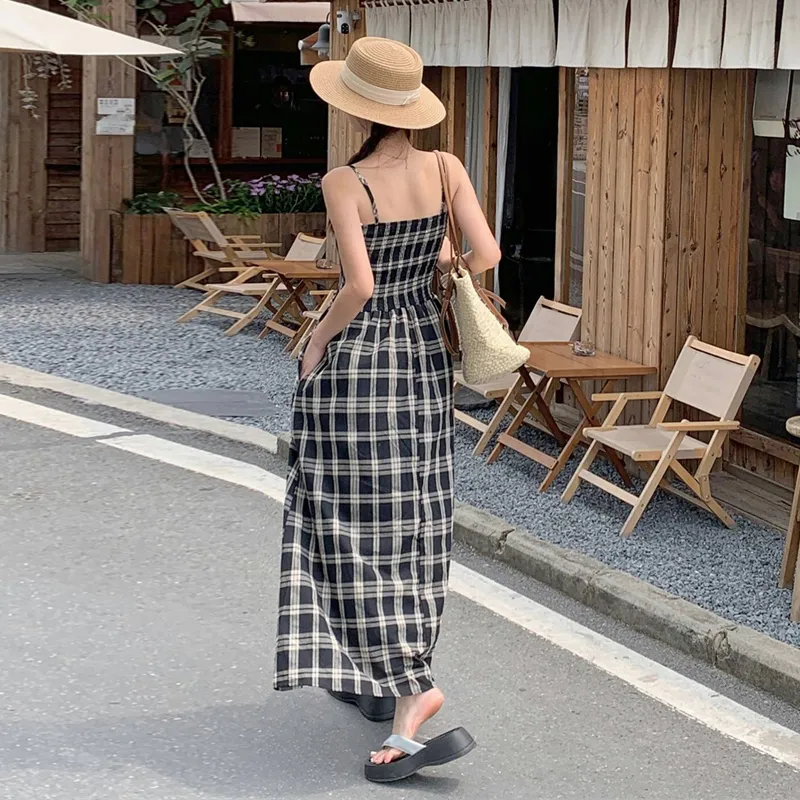 HAPG Slip Dresses Women's Black Plaid Shopping Bag-5