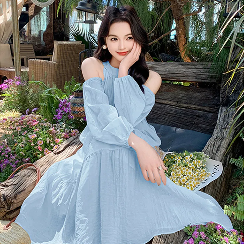 HAPG Long-Sleeved Dresses Women's Sky Blue-7