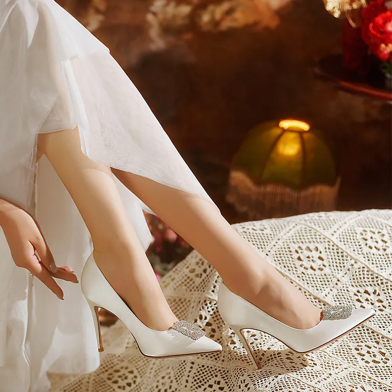 Holy Rose Slim Heel High Heels Women's White-4