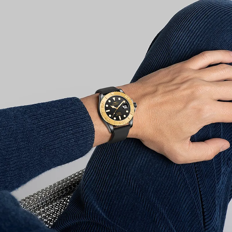 GOLGEN Auger Collection Automatic Mechanical Movement Silicone Strap Watch Men's Watches Black Dial-8