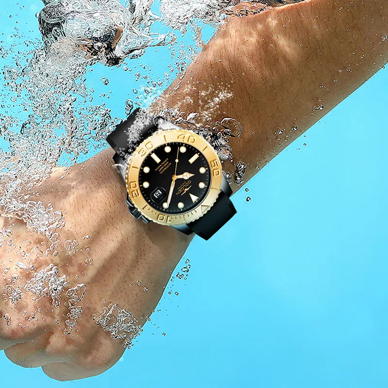 GOLGEN Auger Collection Automatic Mechanical Movement Silicone Strap Watch Men's Watches Black Dial-6