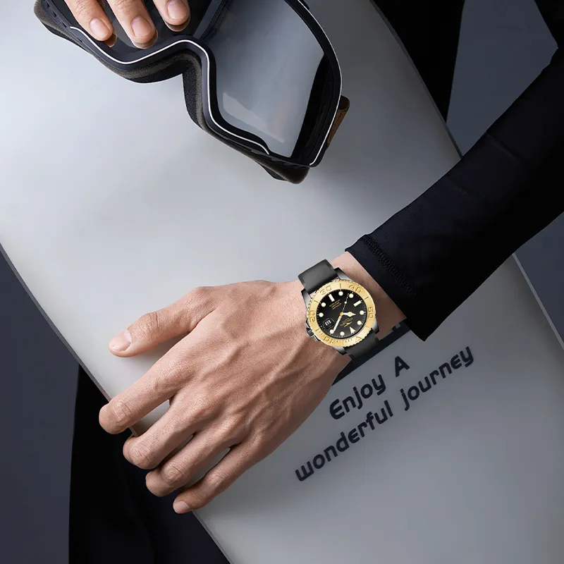 GOLGEN Auger Collection Automatic Mechanical Movement Silicone Strap Watch Men's Watches Black Dial-5