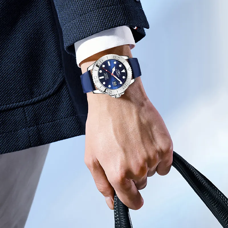 GOLGEN Auger Collection Automatic Mechanical Movement Silicone Strap Watch Men's Watches Black Dial-14