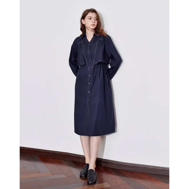 Huagaa Long Sleeved Dress Women's Navy Blue-4