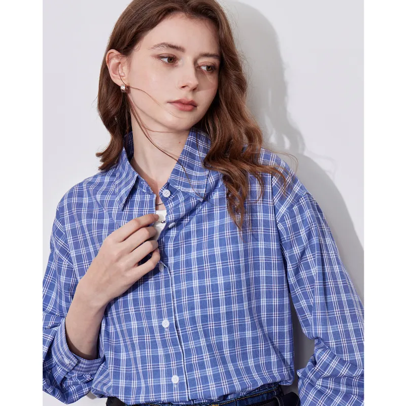 Huagaa Shirts Women's Blue Plaid-1
