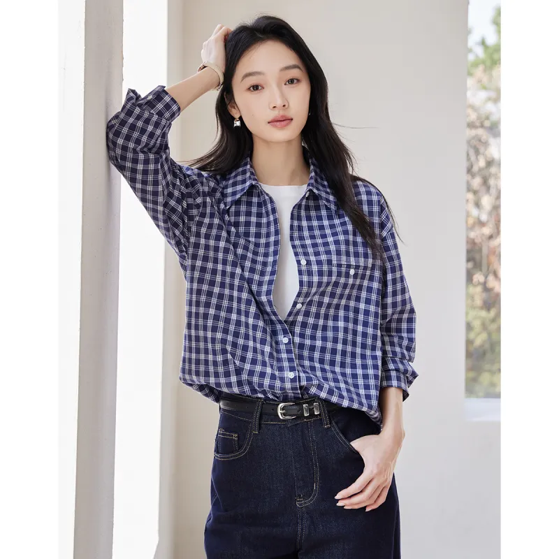 Huagaa Shirts Women's Blue Plaid-4