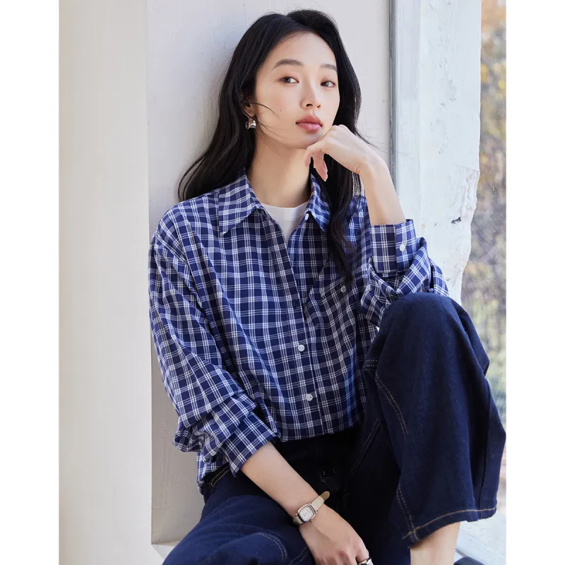 Huagaa Shirts Women's Blue Plaid-1