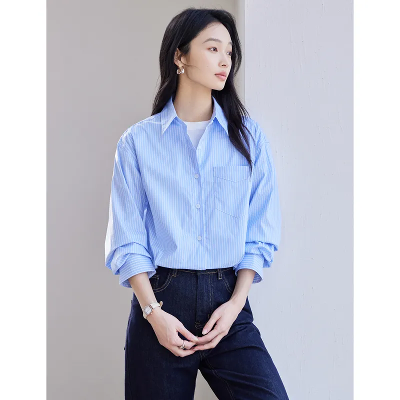 Huagaa Shirts Women's Blue Stripes-4