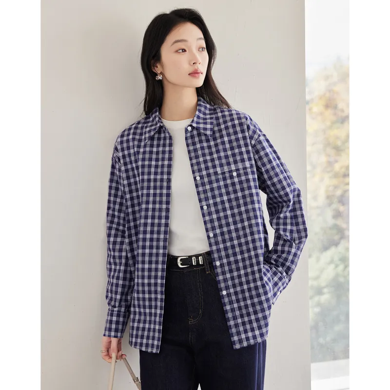 Huagaa Shirts Women's Blue Plaid-3