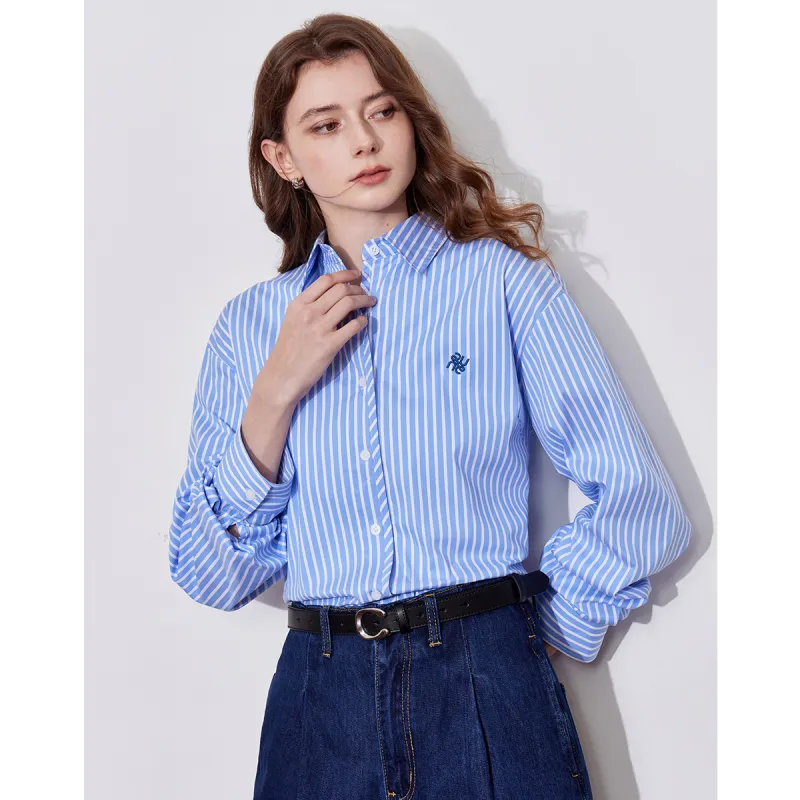 Huagaa Shirt Women's Blue Stripes-4