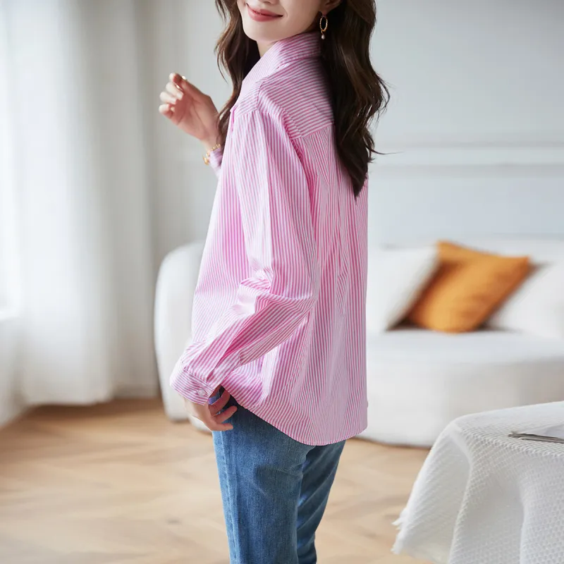 Huagaa Shirts Women's Pink Stripes-3
