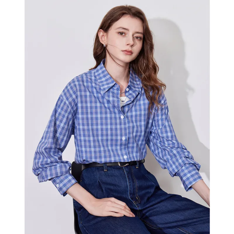 Huagaa Shirts Women's Blue Plaid-3