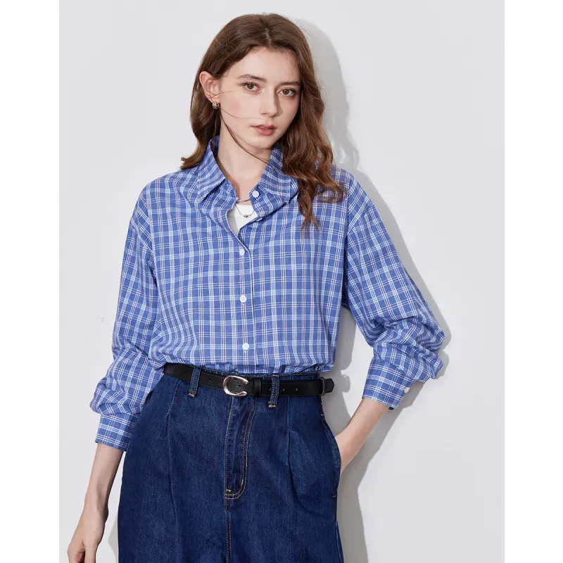Huagaa Shirts Women's Blue Plaid-0