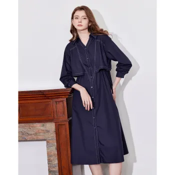 Huagaa Long Sleeved Dresses Women's Navy Blue