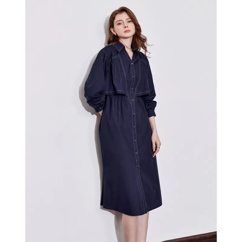 Huagaa Long Sleeved Dress Women's Navy Blue-1