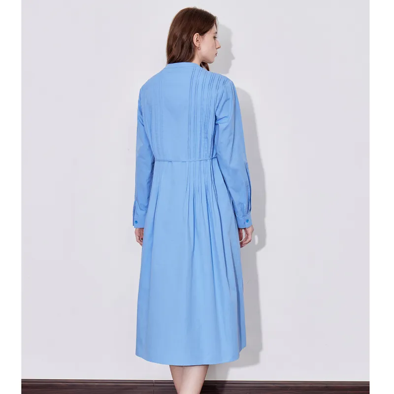 Huagaa Long Sleeved Dress Women's Colorful Blue-5
