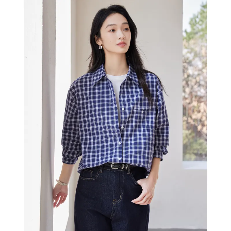 Huagaa Shirts Women's Blue Plaid-2