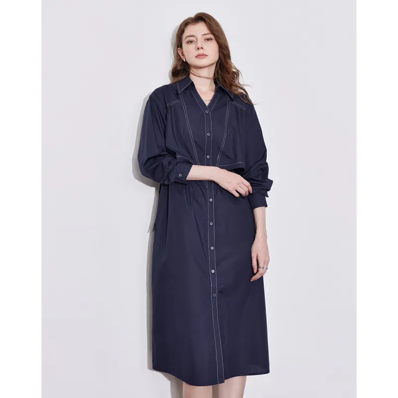 Huagaa Long Sleeved Dress Women's Navy Blue-2