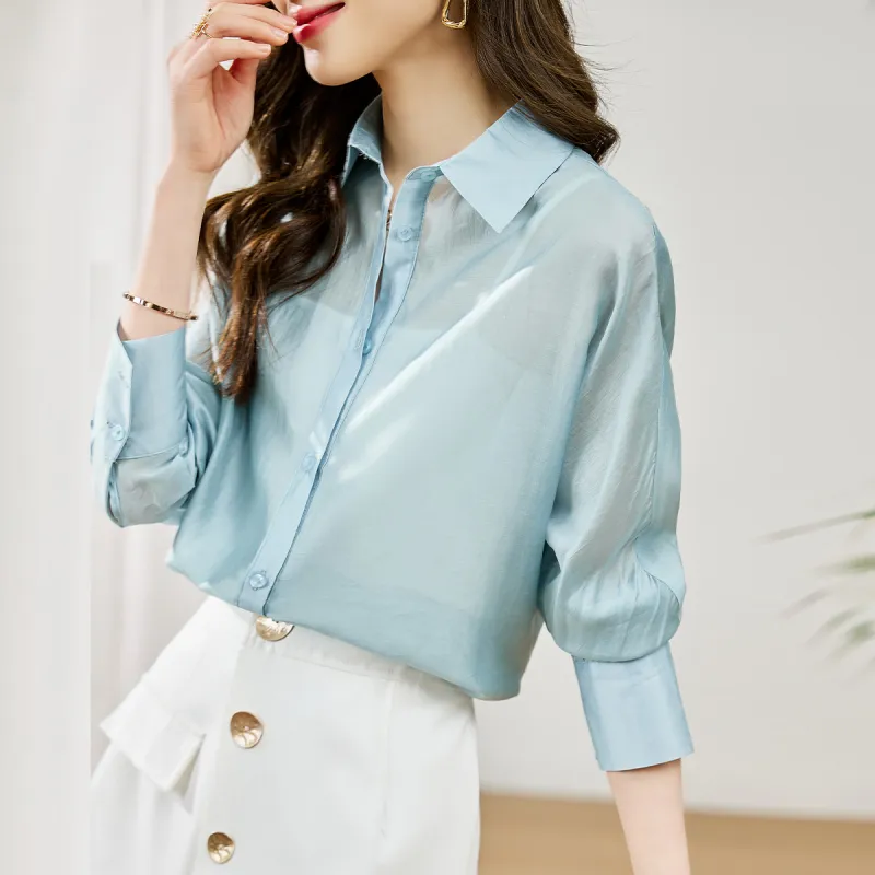 Huagaa Shirt Women's Light Blue-4