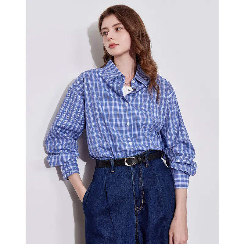 Huagaa Shirts Women's Blue Plaid-4
