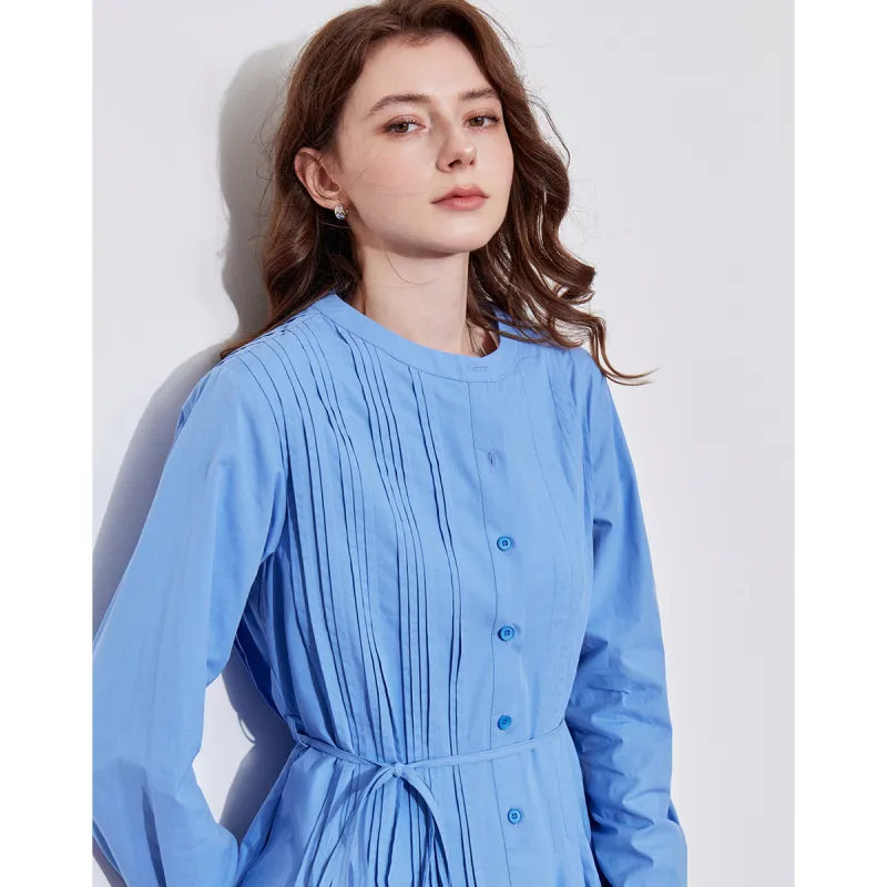 Huagaa Long Sleeved Dress Women's Colorful Blue-3