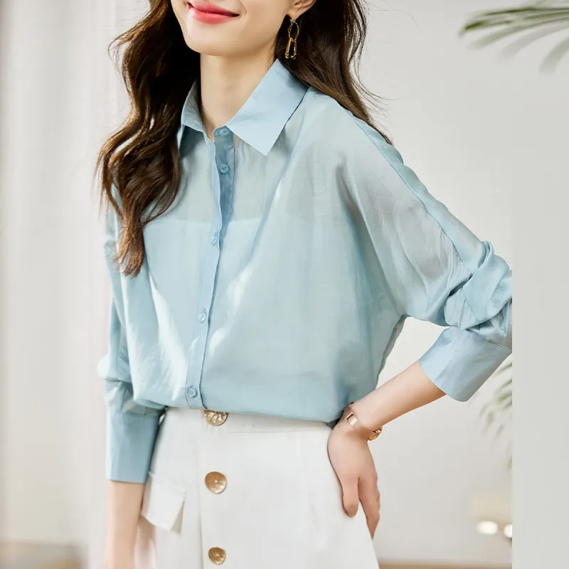 Huagaa Shirt Women's Light Blue-3
