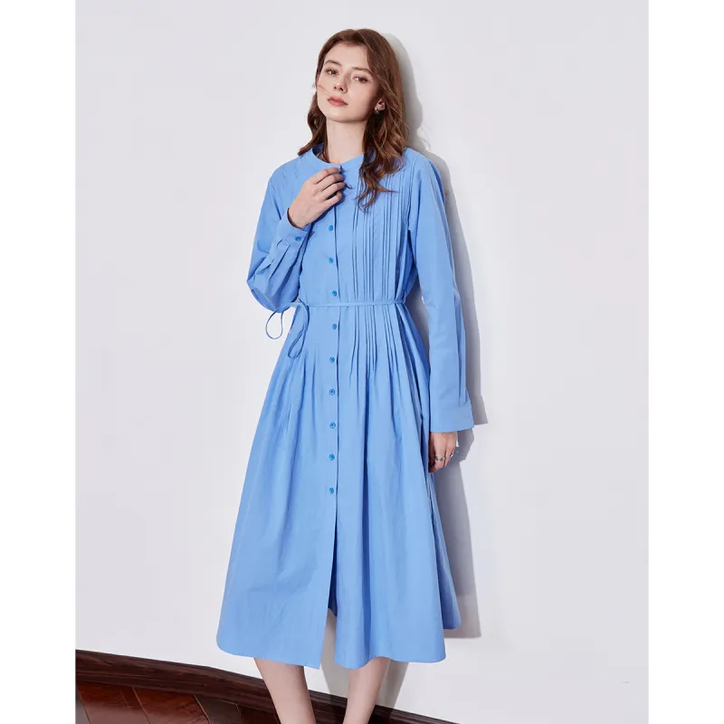 Huagaa Long Sleeved Dress Women's Colorful Blue-1