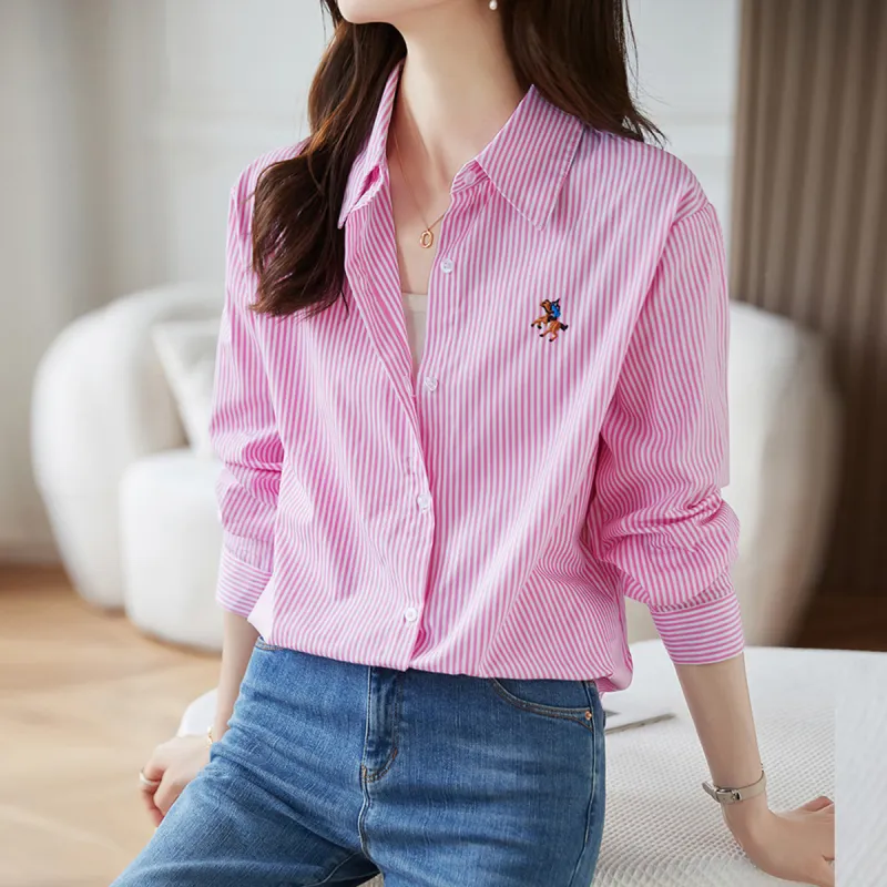 Huagaa Shirts Women's Pink Stripes-2