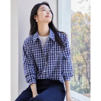 Huagaa Shirts Women's Blue Plaid