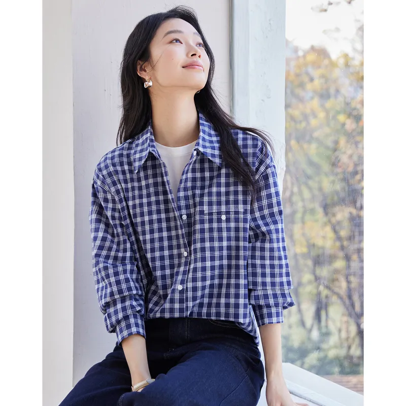Huagaa Shirts Women's Blue Plaid-0