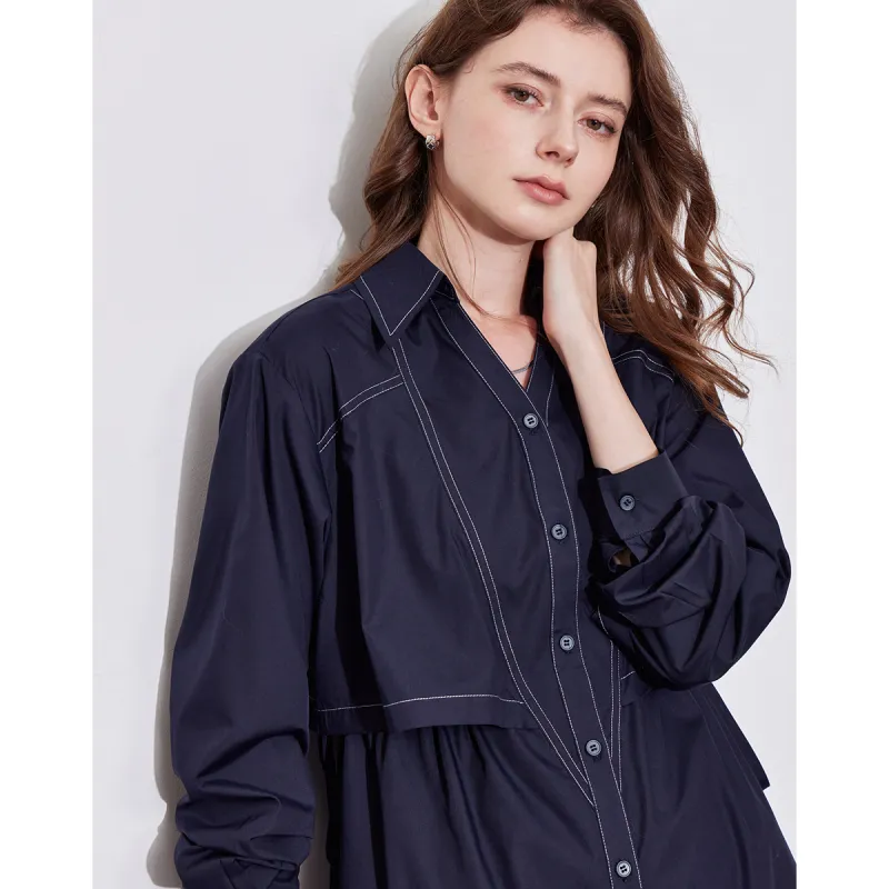 Huagaa Long Sleeved Dress Women's Navy Blue-3