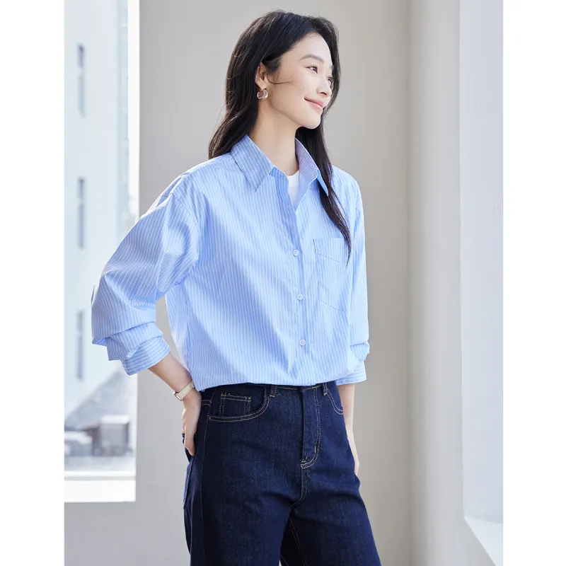 Huagaa Shirts Women's Blue Stripes-3