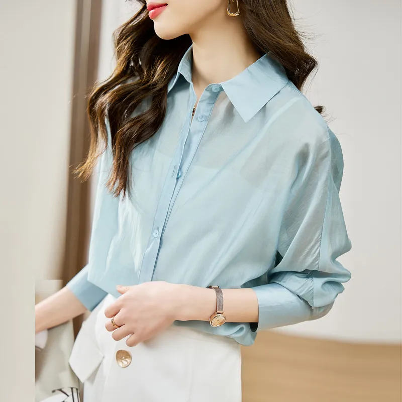 Huagaa Shirt Women's Light Blue-2