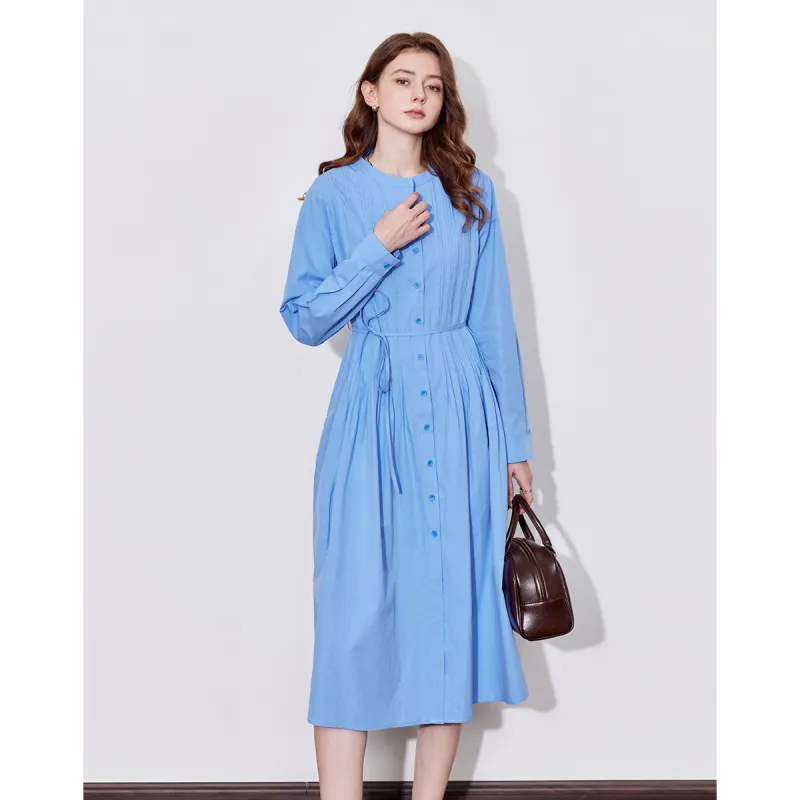 Huagaa Long Sleeved Dress Women's Colorful Blue-2